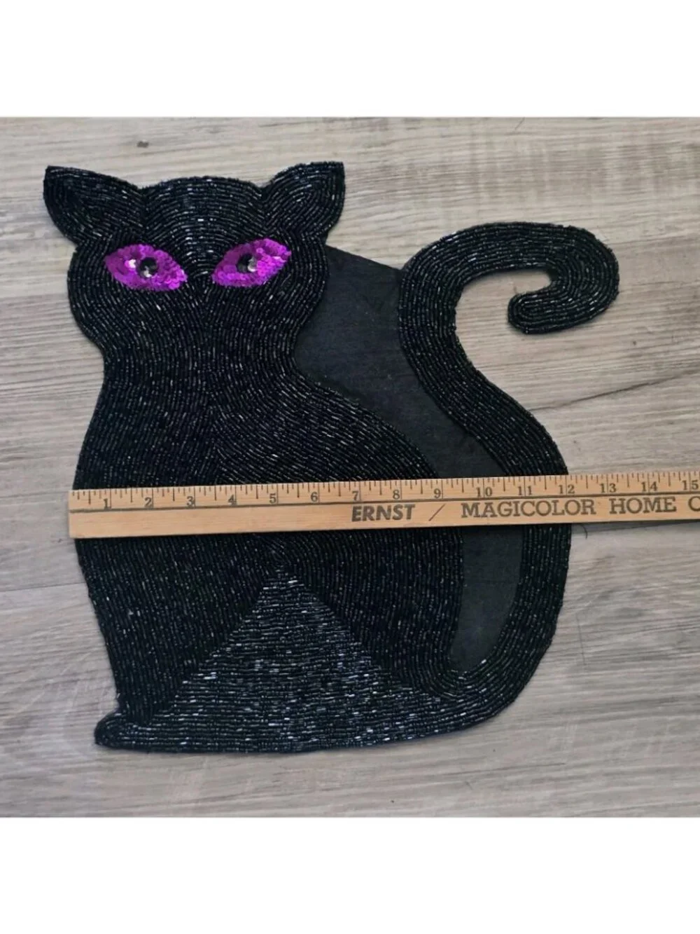 4 Halloween Beaded Black Cat Purple Eyes Placemat Charger 14” X 14” NEW